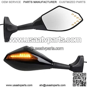 Motorcycle Sway Adjustable Rear Side View Mirrors Integrated with Signal Light Kit Compatible with Suzuki GSXR, Honda CBR600RR, ATV, Yamaha R1, R6, R6S and Kawasaki