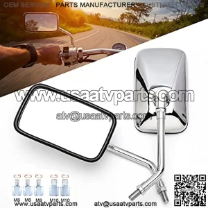 8mm 10mm M10 Motorcycle Side Mirrors,  Rectangle Motorcycle Rearview Wing Mirrors Compatible With Bobber ATV Street Bike Cruiser Chopper