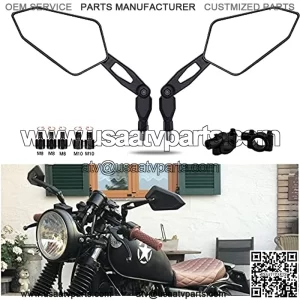 Motorcycles Rear View Mirrors Black 8mm 10mm Handlebar Side Mirror with 7/8"ount Clamp Compatible with ATV Quad Scooter Cruiser - Hollow mirror arm