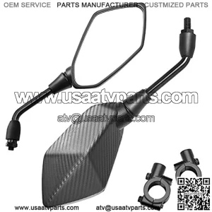 Universal Adjustable Motorcycle Rear View Mirror - Rhombus Convex Mirror with 10mm Clockwise Thread Bolt, 7/8" Mount Clamps for Handle Bar of Motorcycle, Scooter, Atv, Etc.