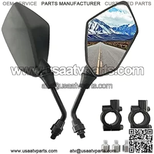 motorcycle mirrors-atv mirrors Motorcycle Rear view Mirror Side Mirrors 8mm or 10mm,compatible with Suzuki, Honda, Victory and More (Black Finish)