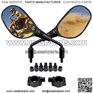 ATV and Motorcycle Rear View Mirrors -360 Degrees Ball-Type Adjustment-with 8mm 10mm Threaded Bolt , 7/8" Handle Bar Mount Clamp for Polaris, Honda,Yamaha, Kawasaki, Suzuki, Snowmobile
