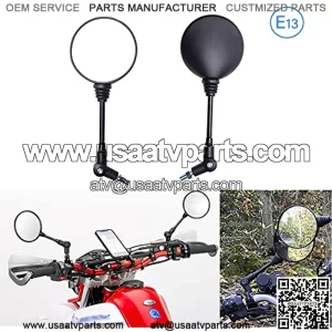 Motorcycle Black Universal 10mm Rearview Side Mirrors Anti-fall Folding Round Mirror with E-mark Compatible with Off Road ATV Street Sport Bikes Dirt Bikes Scooters
