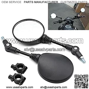 Motorcycle Rear View Side Mirrors, Round Foldable With 10mm Clockwise Bolt, 7/8" Handle Bar Mount Clamp Compatible with Bike, Motorcycle, Scooter, Atv, Etc.