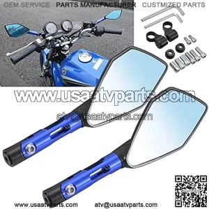 Motorcycle Handlebar End Mirrors Rear View Mirror Blue Motorbike Anti Glare Bluish Hawk-Eye Mirrors 8MM 10MM Clockwise Threaded Bolts Mounts for Kawasaki Suzuki Honda Victory Chopper