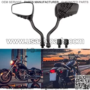 Black 8mm/10mm Motorcycle Skull Skeleton Rearview Side Mirrors For Scooter Chopper Bobber