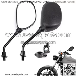 Motorcycle Rearview Mirror with 7/8" Aluminum Handlebar Mount Clamp Adapter, Black ATV Side Mirror Universal 10mm Compatible with Scooter Dirt Bike Cruiser