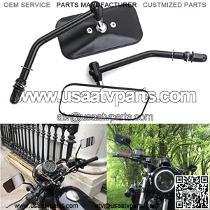 Motorcycle Rectangle Rear View Mirrors with 8mm Bolts, Universal M8 Black Vintage Aluminum Alloy Handlebar Side Mirrors for ATV Street Bike Cruiser Chopper