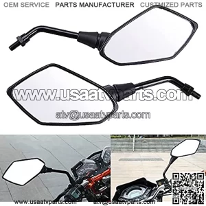 Black Universal Motorcycle Side Rear View Mirror, 360 Degrees Adjustable, ABS Plastic, Wide Vision, M10 10mm Bolt Fit for Scooter ATV Moped Polaris Sportsman Honda Suzuki Kawasaki BMW