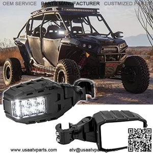 Arizone Espejos Retrovisor Laterales con luz LED Set de 2 Piezas Compatible con Can Am Maverick X3 MAX Luz Led ATV UTV RZR Moto Cuatrimoto