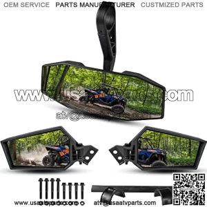 Center Convex Rearview Mirror and Adjustable Folding Side Rear View Mirrors Kit for Polaris RZR XP XP4 1000 Turbo S 4 1000 900 2014-2023 Accessories (Replace #2881198, #2881540)