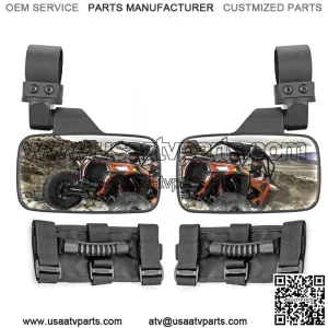 Fit Honda Pioneer 1000 500 700 Cage Break Away Rear Side View Mirror+Handle Grab (Fits: Yamaha Rhino 660)