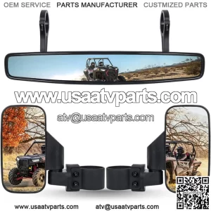 Wide Rear View Side Mirrors Set For Polaris Ranger RZR XP Crew 570 800 900 1000 (Fits: Yamaha Rhino 660)