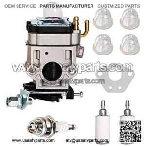 Carburetor for 43cc 47cc 49cc 50cc 2 Stroke Engine 15mm Pocket Bike ATV Scooters Dirt Bikes Mini Quad Gas Scooter with Gasket Primer Bulb, Fuel Filter, Spark Plug