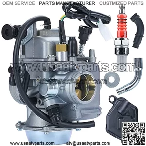 Seatomo TRX350 Carburetor with Heater Plug for Honda Rancher 350ES 350FE 350FMTE 350TM 2000-2006 Carb TRX300 Replaces 16100-HN5-M41 with Black Throttle Base Cover (trx350)