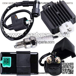 Ignition Coil 5-PIN CDI Box Solenoid 4-PIN Relay Voltage Regulator Spark Plug Kit for 50cc 70cc 90cc 110cc 125cc ATV Chinese Go Kart Dirt Bike Pit Bike TaoTao Moped Scooter