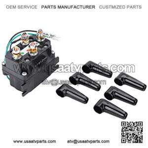 Winch Solenoid Relay Contactor 12V 500A Replacement for ATV UTV, Heavy Duty Winch Solenoid with 6 Protecting Caps