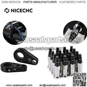 Black Billet Front Brake Line Clamps with 1" or 3/4" ATV A-Arms and 16pcs 10X1.25 Wheel Lug Nuts Universal for Most Models