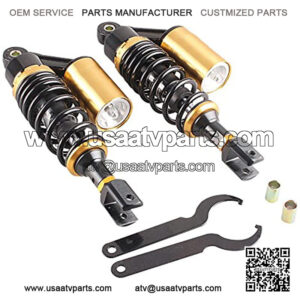 Pair 280mm Motorcycle Air Shock Absorbers Universal Fit for Honda Suzuki Yamaha Kawasaki ATV Go Kart Quad Dirt Sport Bikes Black & Gold Eye to Clevis