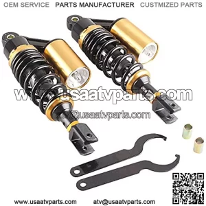 280mm Pair Rear Motorcycle Air Shock Absorbers Suspension Eye to Clevis Universal Compatible for Kawasaki Honda Yamaha Suzuki Black & Gold