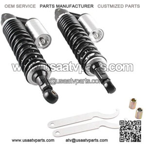 Pair 375mm Motorcycle Air Shock Absorbers Universal Fit for Honda Suzuki Yamaha Kawasaki ATV Go Kart Quad Dirt Sport Bikes Black & Silver