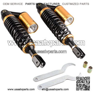 Pair 320mm Motorcycle Air Shock Absorbers Universal Fit for Honda Suzuki Yamaha Kawasaki ATV Go Kart Quad Dirt Sport Bikes Black & Gold Eye to Clevis