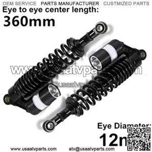 360mm 14.17 inch 8mm Spring Universal Motorcycle Air Shock Absorber Rear Suspension ATV Quad Scooter Dirt Bike For CBR600 CBR400 CB500 YZF XC EXC XCF Black,+
