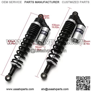 400mm 15.75 inch 8mm Spring Universal Motorcycle Air Shock Absorber Rear Suspension ATV Quad Scooter Dirt Bike For 50cc 75cc 90cc 125cc 150cc 250cc 300cc Black Silver
