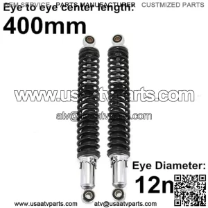 400mm 15.75 inch 7mm Spring Universal Motorcycle Air Shock Absorber Rear Suspension ATV Quad Scooter Dirt Bike For 50cc 75cc 90cc 125cc 150cc 250cc 300cc (Black)