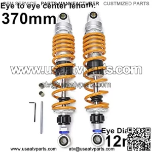 370mm 14.56 inch 7mm Spring Universal Motorbike Air Shock Absorber Rear Suspension ATV Quad Scooter Dirt Bike Adjustable Inflatable Air Damping