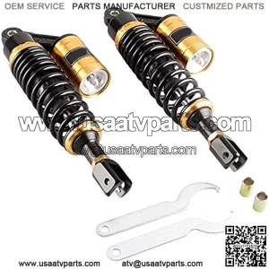 Motorcycle Air Gas Shock Absorbers Pair 13.5Inch 340mm Fork Clevis Ends Universal Fit For Honda Suzuki Kawasaki Yamaha Scooter ATV Quad Dirt Sport Bike Go Kart Black Golden