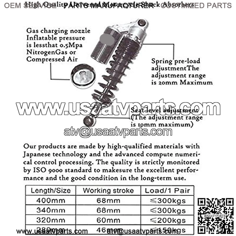 15 3/4" 400mm Air Shock Absorbers Universal Compatible with Suzuki Quad ATV Yamaha YFZ 450 Banshee Black Silver, Rear Suspension - Image 3