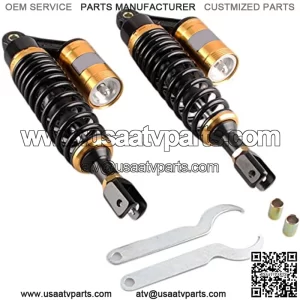 Pair 320mm Motorcycle Air Shock Absorbers Universal Fit for Honda Suzuki Yamaha ATV Go Kart Quad Dirt Sport Bikes Black & Gold Eye to Clevis
