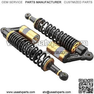 2PC 375mm Motorcycle Air Shock Absorbers Rear Suspension Universal Fits Most 150cc~750cc Street Bikes, Scooters and Moped Quad (ATV) Gold