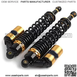 2PCS 400MM ATV Shocks Motorcycle Go Kart Shock Universal for Honda for Suzuki for Yamaha for Kawasaki ATV Go Kart Quad Dirt Sport Bikes, Air Shock Absorbers,Black & Gold