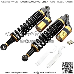 Geminimarts 2 Pcs 340mm Motorcycle Adjustable Air Shock Absorber For Honda Suzuki Kawasaki Yamaha Dirt Bike Go Kart ATV Dual Sport Street Bike, Black & Gold