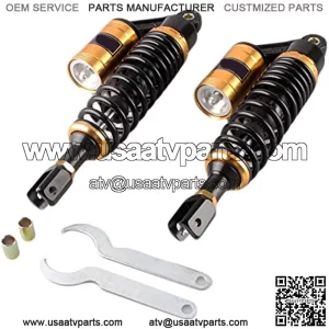 Universal 415mm Pair Motorcycle Air Rear Shock Absorber for Honda Kawasaki Suzuki Yamaha Go Kart Scooters Sport Street Bike Black Gold
