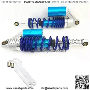 2pcs 340mm Motorcycle Air Shock Absorbers Universal Fit For Suzuki Yamaha Kawasaki ATV Go Kart Quad Dirt Sport Bikes (BlueSilver, 340MM)