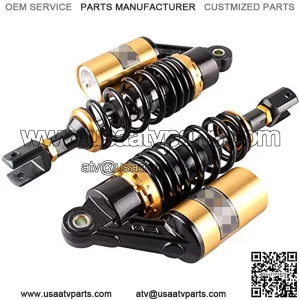 2PC 280mm Motorcycle Air Shock Absorbers Rear Suspension Universal Fits Most 150cc~750cc Street Bikes, Scooters and Moped Quad (ATV) Black Gold, Spring Width 60mm