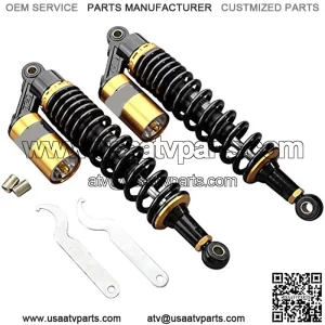Pair 340mm Universal Motorcycle Rear Air Shock Absorbers Fit for Honda Suzuki Yamaha Kawasaki ATV Go Kart Quad Dirt Sport Bikes,Black & Gold