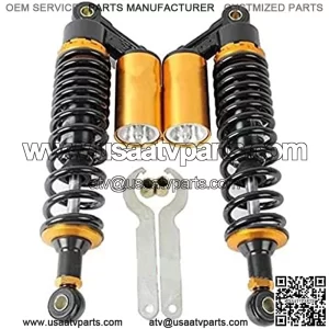 2pcs Adjustable 340mm Motorbike Air Shock Absorbers Universal Fit for Suzuki Yamaha Kawasaki ATV Go Kart Quad Dirt Sport Bikes (BlackGold, 340MM)