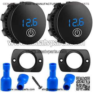 2 Pieces DC 5-48V Car LED Display Voltmeter Waterproof Digital Voltage Gauge Meter with Touch Switch for Boat Marine Vehicle Motorcycle Truck ATV UTV (Blue Light)