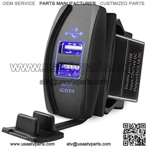 Switchtec 4.8 Amps Dual USB Rocker Switch Style Charger w/Blue Voltmeter for Boats, RZR 900, RZR 1000, Ranger, Mobile Home, RV, Spyders, Maverick, SxS, Golf Cart, Off Road Vehicles, RV, Side by Sides