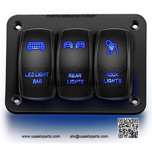 90105C 3 Gang Aluminum Rocker Switch Panel 5 Pin ON/Off Pre-Wired Toggle Switch Panel With Rocker Switch Holder 12/24V for Marine Boat Car ATV UTV, 2 Years Warranty