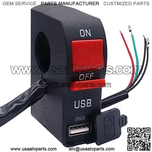 12V Motorcycle Handlebar Push Switch with USB LED Light ON/Off Light Control Switch 7/8" 22mm for Motorcycle Scooter Pit Dirt Bike K-F006