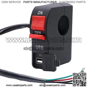 12v 7/8 Universal Motorcycle Handlebar On Off Push Button Switch,with 12V5A USB Car Charger Headlight Control Switch for Motorcycle, ATV, Scooter or Snowmobile F006