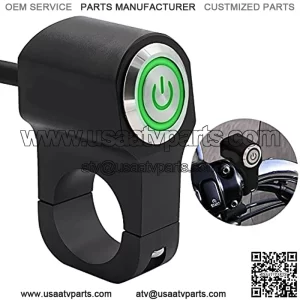 12v 10A Motorcycle ATV 7/8inch 22mm Handlebar Push Button Switch Headlight Hazard Brake Fog Light ON Off Switches-Green LED