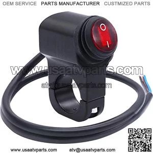 7/8 Motorcycle Handlebar Switch Waterproof ATV Handlebar Light Switch 12v Red Led Illuminated Push Button Switch O/I Aluminum Alloy Motorcycle Control Switch with 50cm Connect Line F014