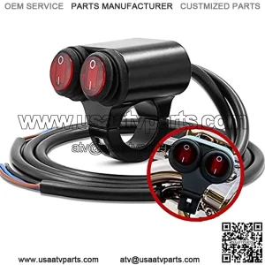 Double Control 7/8" Motorcycle Handlebar Switch Button Headlight Hazard Brake Fog Light ON Off Switches with Red Indicator Light