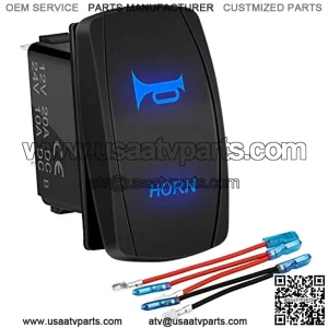 UTV RZR Horn Button Rocker Switch Blue LED 12 Volt John Deere Polaris Ranger Auto Train ATV Boat Marine Toggle Switch Momentary Waterproof 12V